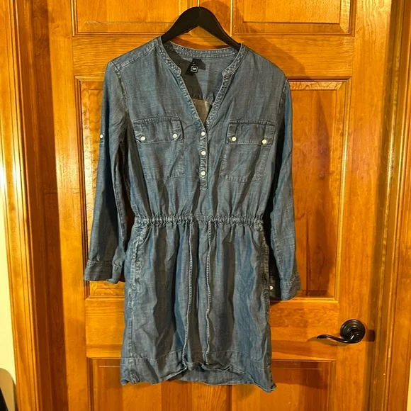 Gap Women’s chambray Long Sleeve Dress w/ elastic waist w/Drawstring size Small - Picture 1 of 8